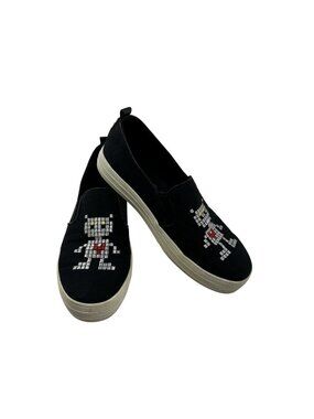 Black Womens Sketcher Street Sneakers Robot Love 9.5 Canvas Bedazzled Sneaker